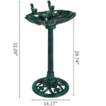 50*36*81cm Dark Green Resin Bird Bath With Shell Edge & 1.4W Solar Fountain - Image 11