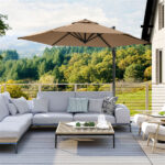9x8.2FT Cantilever Patio Umbrella, Double-Tier Vented Offset Umbrella for Garden Pool-Brown - Image 7