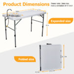 50" Folding Fish Cleaning Table with Sink, Bi-Folding Portable Camping Sink Station with Drain Hose, Trash Can, Foldable Outdoor Sink for Camping, Fishing, BBQ - Image 7