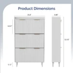 (Do Not Sale on Amazon) 3-Drawer Shoe Cabinet with Top Grille Panel MDF Door Panels with Thermoforming + Champagne Gold Door Seams and Handles + Conical White Solid Wood Legs for the Shoe Cabinet 31.61*9.45*52.95in White - Image 5