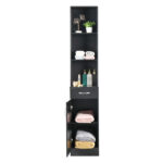 MDF With Triamine One Door One Drawer Three Compartments High Cabinet Bathroom Wall Cabinet Black - Image 9