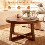 30 Inch Round Farmhouse Coffee Table with Pine Wood Legs, 2.6" Thick Tabletop Stable X-Base Accent Table Holds 220LBS for Living Room Bedroom - Image 5