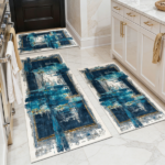 Three-piece kitchen rug set, non-slip and washable, abstract pattern kitchen hallway rug, soft and comfortable, suitable for sinks, floors, entrances, hallways and bathrooms.