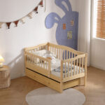 Vertical Fence Wood Painted Pine Toddler Bed with Bottom Drawer and Side Car Bed - Image 27