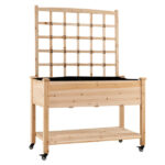 47" Raised Garden Bed with Trellis & Rolling Wheels, Mobile Fir Wood Planter Box for Climbing Plants - Image 4