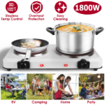 Portable Infrared Dual Hot Plate - 2 Burners for Simultaneous Cooking, 302℉-1022℉ Stepless Temp, Auto Shut-Off, Easy Wipe Clean, Ideal for Dorms/Apartments/RVs/Camping