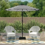 Outdoor 9ft Patio Umbrella with Crank Handle and Push Button Tilt, Outdoor Market Umbrella with 8 Ribs - Black Stripe