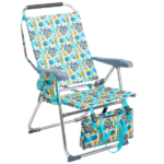 17 Inch Seat Height Beach Chair for Adults, Folding Portable Camping Chair with Headrest, Cup Holder, Side Pocket & Bottom Storage Bag, 7-Position Adjustable Aluminum Beach Chair, Heavy Duty 265 LBS Capacity, Oxford Fabric for Beach, Patio, Pool, Vintage Summer Print