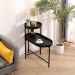 2-Tier Black Side Table with Storage Sofa Table for Living Room Metal Frame & Wooden Desk End Table - Image 3