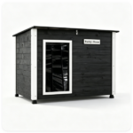 34" x 20" x 25" Outdoor Dog House with Sloped Asphalt Roof, Elevated Floor & Openable Roof Weatherproof Pet Kennel with PVC Door Curtain for Medium Large Dogs Gray - Image 9