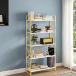 5 Tier Bookshelf, Modern Gold& White Bookcase, Open Bookcase Storage Organizer for Bedroom, Living Room and Home Office, Gold (Shipment from Walmart) - Image 6