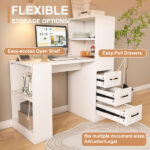 White Computer Desk with 4-in-1 Socket, the Desk with 3 Slide Drawers and 4 Storage Levels, the Wooden Desk is Suitable for a Variety of Places - Image 3