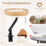 360° Rotatable Desktop Cat Bed Perch, 2-in-1 Workspace Cat Retreat with Jingling Ball (Natural + Black + White) - Image 6