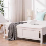 Queen Single Bunk Bed Painted + Melamine Veneer & Pine + MDF Bed Frame Vertical Striped Decorative Bed Frame 63.78*83.46*37.8in White - Image 44