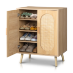 Modern Rattan Shoe Storage Cabinet with Double Doors and Adjustable Shelves, Accent Cabinet for Living Room, Bedroom, Hallway - Image 9
