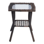 Outdoor Wicker Side Table, Rattan End Table with Glass Top, Patio Coffee Bistro Table for Indoor Garden Porch Balcony, Brown - Image 6