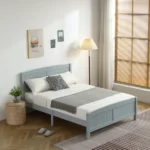 Full Single Bed Frame Vertical Striped Decorative Curved Headboard and Footboard Bed Frame Painted + Melamine Veneer & Pine + MDF Wood Bed 77.8*56.54*37.8in Grey - Image 34