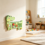 Green Dinosaur Wall-Mounted Sensory Toys – Montessori MDF Sensory Wall 87x52x5.5cm - Image 5