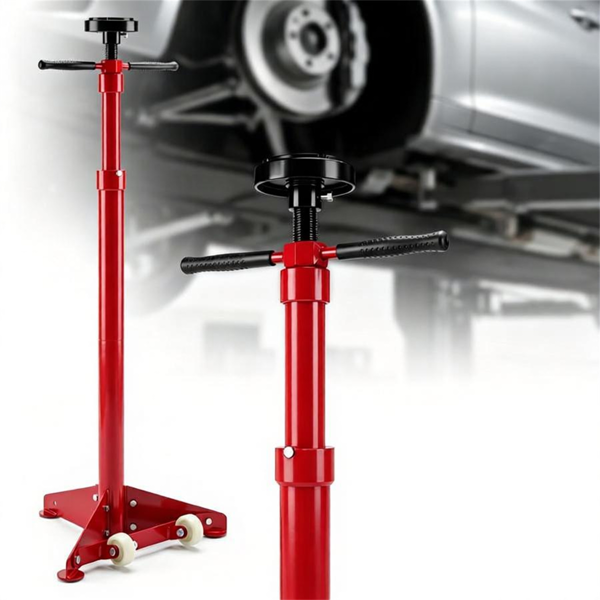 1c750e4a-14af-4322-a229-ad8e673885b9.png Adjustable Underhoist Support Jack Stand, 1654 LBS Max Load Triangular Base Hoist Support Stand with Rolling Wheels Anti-Slip Rubber Platform for Professional & Home Workshop Car Maintenance -Red - Image 1