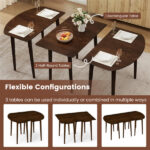 45" Extendable Dining Table Set, 2 Half-Round Tables Convertible to Oval for 4-6 People Walnut - Image 4