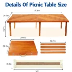 60" x 30" Foldable Boho Low Picnic Table, Solid Wood Beach Table with Adjustable Legs, Portable Indoor & Outdoor Floor Table for Picnic, Camping, BBQ, Wedding, Patio & Family Gatherings - Image 4