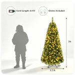 7 FT Pre-Lit Artificial Christmas Tree with 500 Dual Color LED Lights, 1181 Branch Tips Hinged PVC Xmas Tree with Remote Timer 9 Lighting Modes Foldable Metal Stand for Indoor Holiday Decor - Image 5