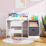 Kids Table and Chair Set with Storage Drawers House-Shaped Study Desk for Playroom Bedroom- White - Image 9