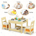 2-in-1 Kids Activity Table and Chairs Set, Double-Sided Whiteboard & Blackboard, with Hidden Storage, Certified Non-Toxic MDF, Perfect Gift for 3-7 Years Old (Natural) - Image 9