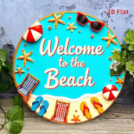 CIFbuy Welcome To The Beach Metal Sign 8x8 Inch Vintage Seaside Vacation Decor, Coastal Summer Wall Art Plaque, Round Home Decoration TikTok, TikTok, Self-pickup Logiopics - Image 4