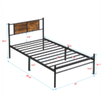 Twin XL Size metal bedframe,Headboard with wood panel decoration,black - Image 2