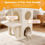 Beige 33.5" Multi-Level Cat Tree with 2-Tier Condo, Sisal Scratching Posts & Anti-Toppling Device for Cats - Image 9