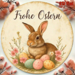 CIFbuy Vintage German Easter Bunny Metal Sign 8 Inch Round Aluminum Plaque, Fröhliche Ostern Spring Pastel Eggs Foliage Wall Decor For TikTok, TikTok, Self-pickup Logiopics - Image 7