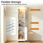 White Freestanding Bathroom Tall Storage Cabinet with Dimmable LED Light & Remote Control, Narrow 12x12 Inch Linen Tower Engineered Wood Organizer with Glass Door Adjustable Shelves Anti-Tip Design - Image 6