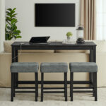 59 Inch Bar Table, Dining Table, Sofa Table with Power Outlet, 3 Upholstered Stools, 4 Piece Bar Table and Chair Set for Living Room, Dining Room, Kitchen - Image 7
