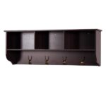 Espresso Entryway Wall Mounted Coat Rack with 4 Dual Hooks Living Room Wooden Storage Shelf - Image 6