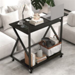 Black Rolling Computer Desk with Power Strip 32" Mobile Office Desk with Monitor Stand - Image 4