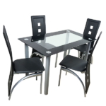 Same Code 02878244 5 Pieces Dining Table Set for 4, Kitchen Room Tempered Glass Dining Table, 4 Chairs, Black Table legs are silvery - Image 31