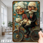 CIFbuy Vintage Metal Wall Art Retro Bike Couple With Dog Cyan Floral Background 8x12 Inch Farmhouse Home Decor Sign Gift TikTok, TikTok, Self-pickup Logiopics - Image 3