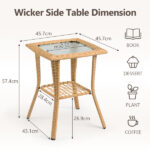 Outdoor Wicker Side Table, Rattan End Table with Glass Top, Patio Coffee Bistro Table for Indoor Garden Porch Balcony, Beige - Image 3