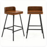 Set of 2 Walnut Wooden Counter Stool with Footrest & Adjustable Anti-Slip Feet, Industrial Modern Bar Chair Easy Assembly for Home Dining Cafe