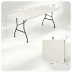 White 71 Inch Portable Foldable Camping Table, HDPE Waterproof Easy Clean Plastic Outdoor Table with Lockable Metal Legs, Half Fold Design Compact Storage Utility Table for Picnic Wedding Backyard Event - Image 5