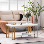 Same Code 35647920 (106 x 50 x 48cm) Simple Double-layer Golden Iron Pipe Marble PVC Coffee Table Rectangular - Image 38