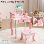 White MDF spray-painted 1-drawer 2-desktop storage box children's dressing table set with Apple print - Image 10