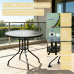 Black & Coffee 6-Piece Patio Dining Set for 4 – Complete with Umbrella, Round Glass Table & 4 Folding Chairs - Image 5