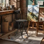Folding Stool with Round Seat, Black Metal Frame, Portable Space-Saving Design (Shipment from Walmart) - Image 6