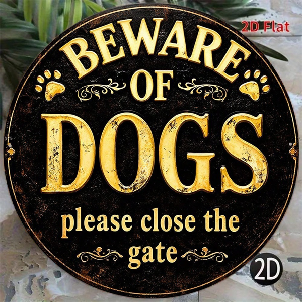 CIFbuy Vintage "Beware of Dog" 2D Flat Round Sign, "Beware of Dog" 2D Flat Round Sign, 8x8in Decorative Plaque "Please Close the Gate" Flat Round Sign, Sign, 8x8in Decorative Plaque "Please Close the Gate" TikTok, TikTok, tememu Self-pickup Logiatics