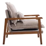 Cloud Shaped Indoor Leisure Chair with Solid Wood Armrest, Metal Frame, Chenille Fabric Accent Chair with Lumbar Pillow, Single Sofa Chair Khaki - Image 17