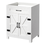 Washed white particleboard with melamine veneer, barn double door with U-shaped internal shelves, washbasin cabinet, 76*47*91cm (30 inches) - Image 3