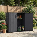 23.5 Cu.ft Outdoor Storage Shed with Lockable Door, PP HDPE Horizontal Garden Tool Cabinet - Black - Image 8