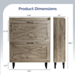 2-Drawer Barn Door Shoe Cabinet with Side Panel Countertop Melamine Board Embossed MDF Shoe Cabinet 31.61*9.45*39.37in Grey Oak - Image 5